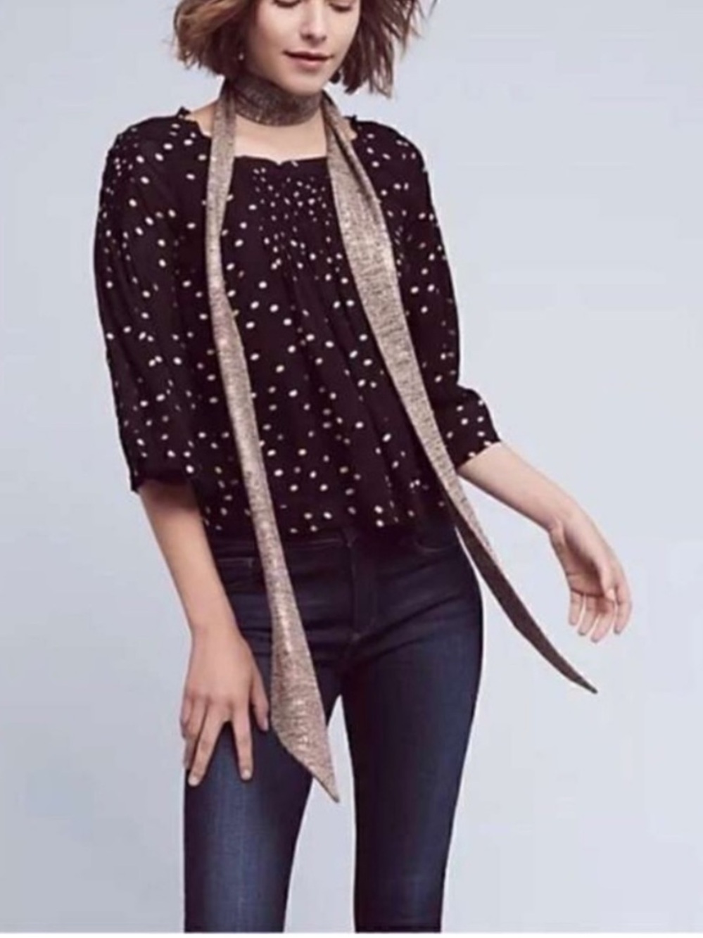 Anthropologie Floreat Ever After Black Crop Top Polka Dot Size XS